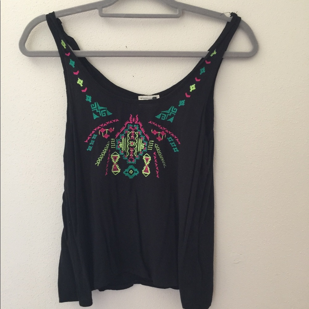 Black tank top with neon embroidery